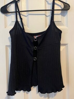Urban Outfitters Black Ribbed Ring-Front Spaghetti Strap Tank
